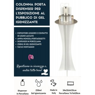 Colonna Porta Dispenser con Dispenser in Porcellana piu Gel da 250ml