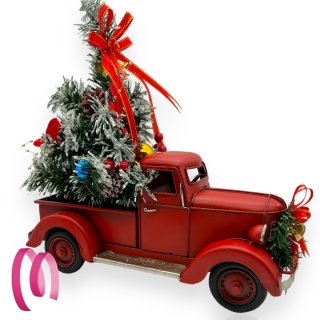 Furgoncino Pick-Up Truck con Albero di Natale Rosso